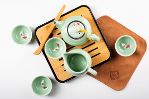 фото Набор для чайной церемонии на 4 персоны, 9 предметов Зеленый Высококачественная глина, покрытая глазурью Китай